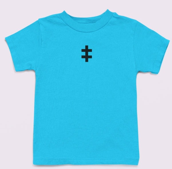 Vandens mėlyni vaikiški marškinėliai "Juodas Jogailaičių kryžius" PASKUTINIAI VIENETAI (Imperial kids)