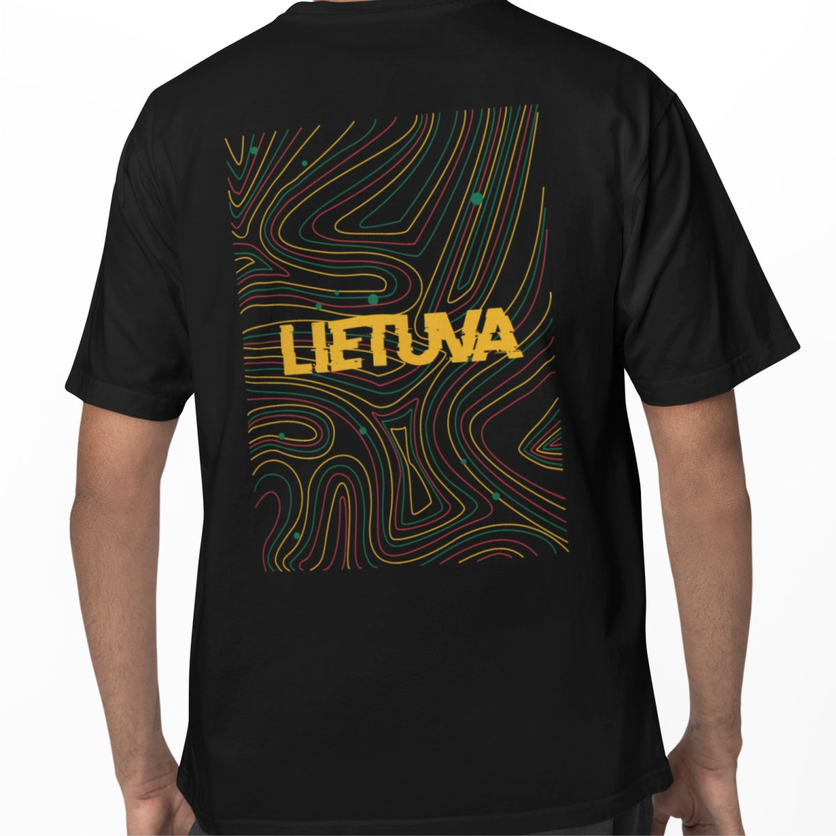 Juodi UNISEX marškinėliai su spauda ant nugaros  "Lietuvos fonas“