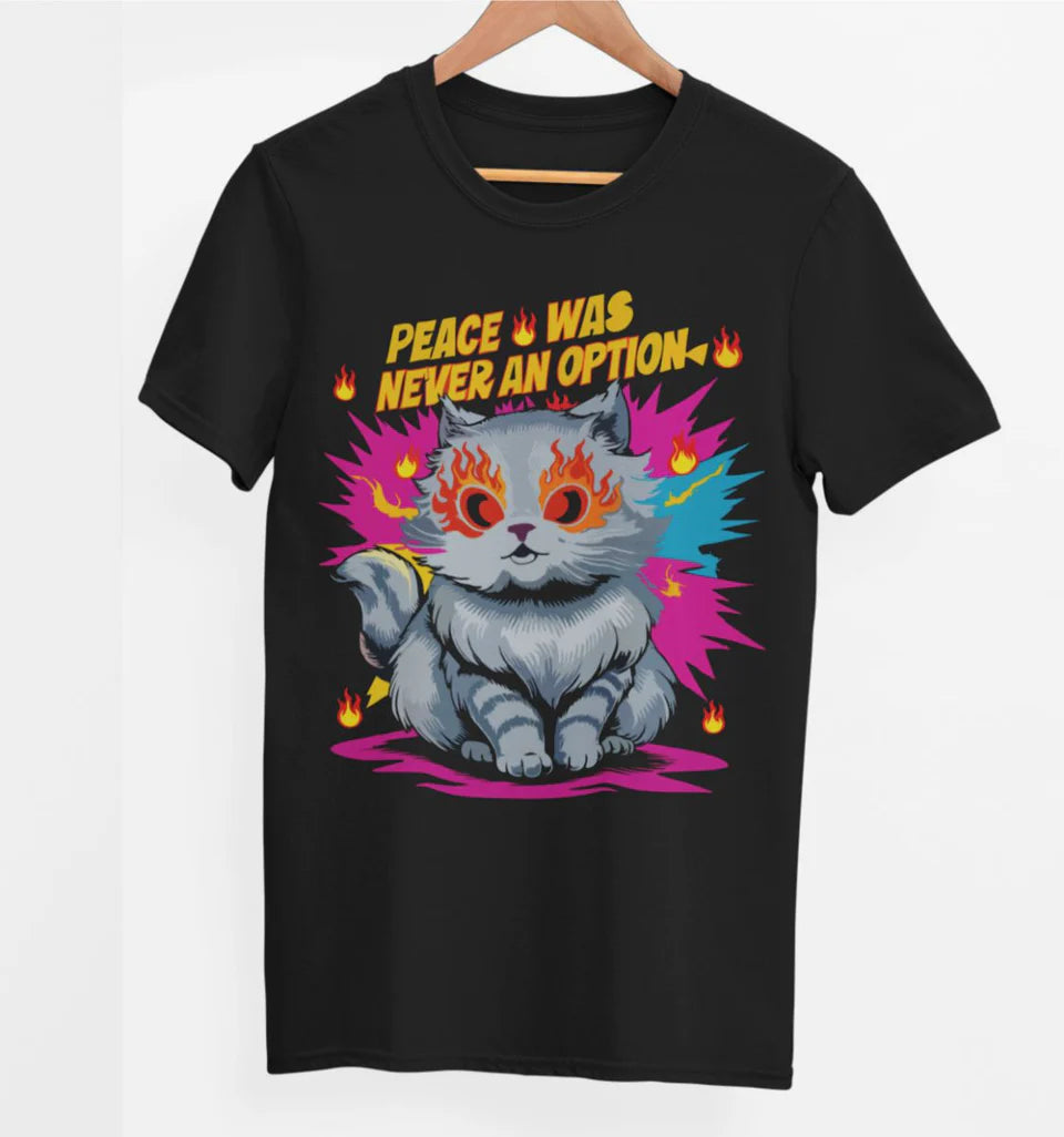 Juodi UNISEX marškinėliai "Peace was never an option" (2XL dydis). Pagaminta prekė. Greitas išsiuntimas!