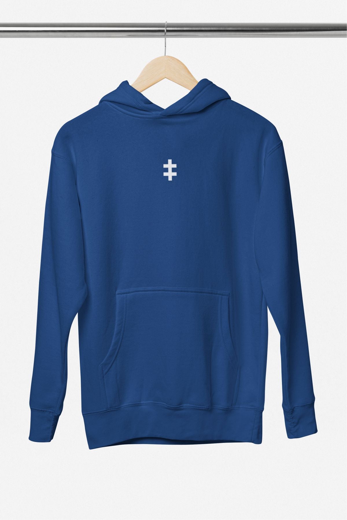 Mėlynas UNISEX džemperis su gobtuvu "Baltas Jogailaičių kryžius" PASKUTINIAI VIENETAI (Geffer 620)