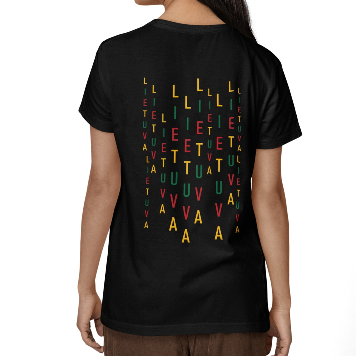 Juodi UNISEX marškinėliai su spauda ant nugaros  "Lietuvos raidžių lietus“
