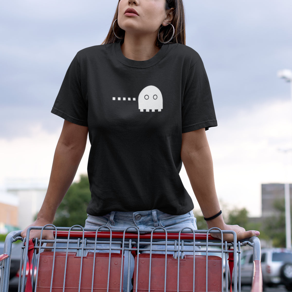 Juodi unisex marškinėliai poroms „Pacman žaidimas“