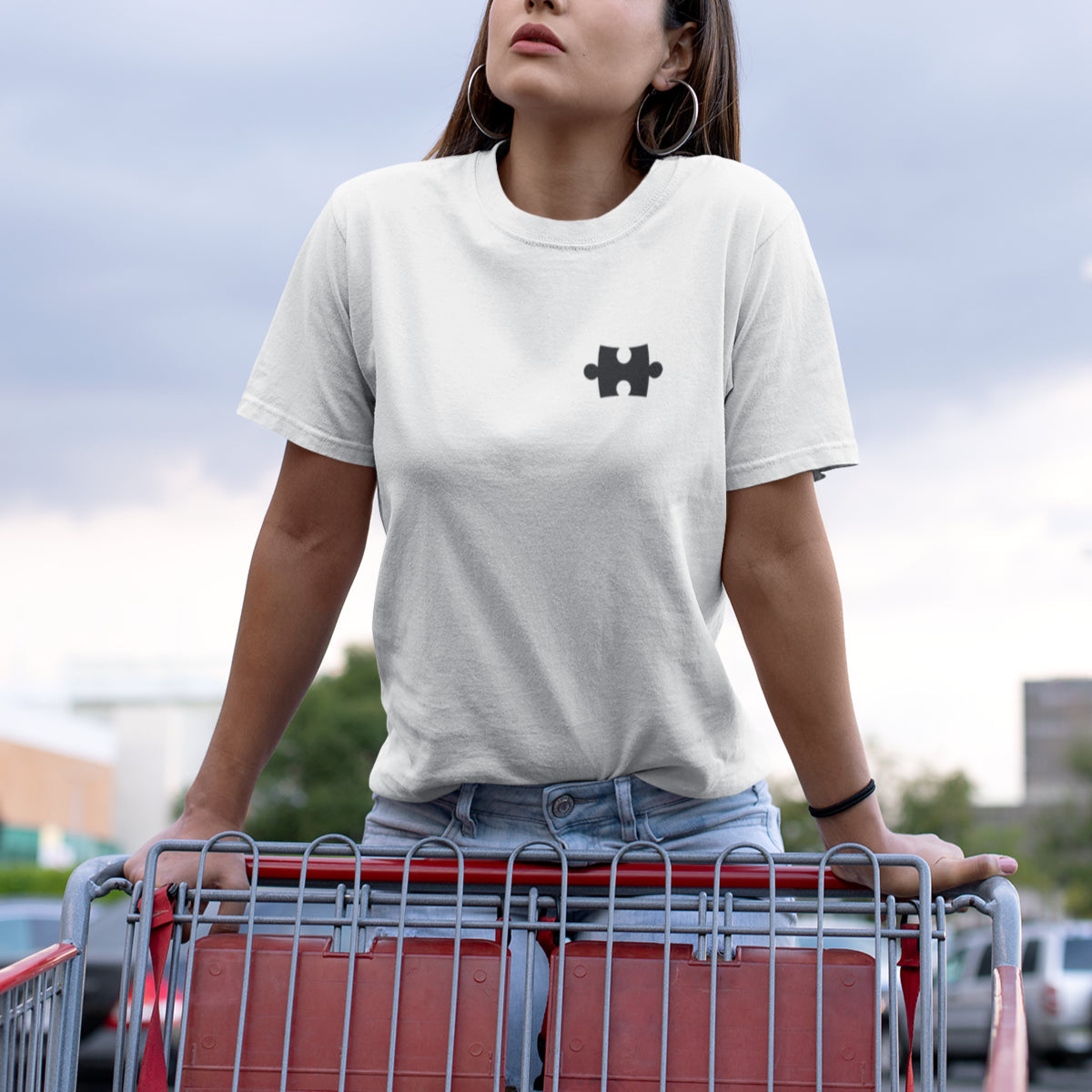 Balti unisex marškinėliai poroms „Dėlionė“