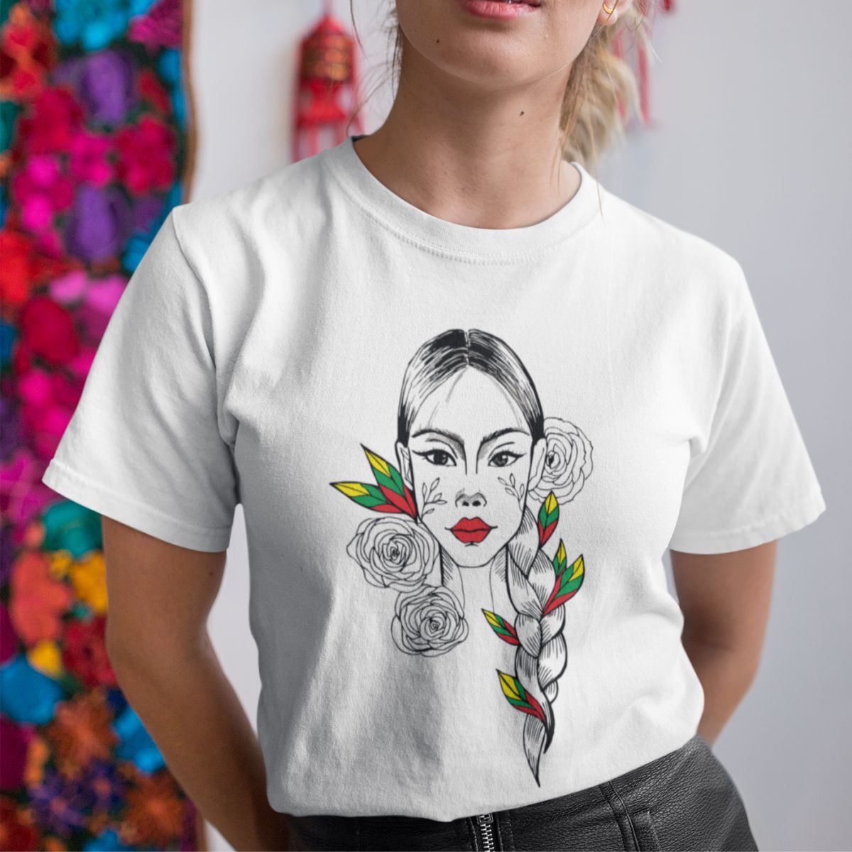 Balti UNISEX marškinėliai "Lietuvaitė su kasa" Pagaminta prekė (M dydis)