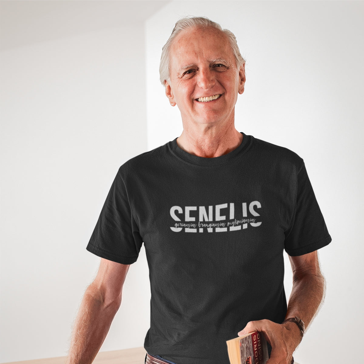 Juodi marškinėliai seneliui  "Geriausias brangiausias senelis" Pagaminta prekė (M)