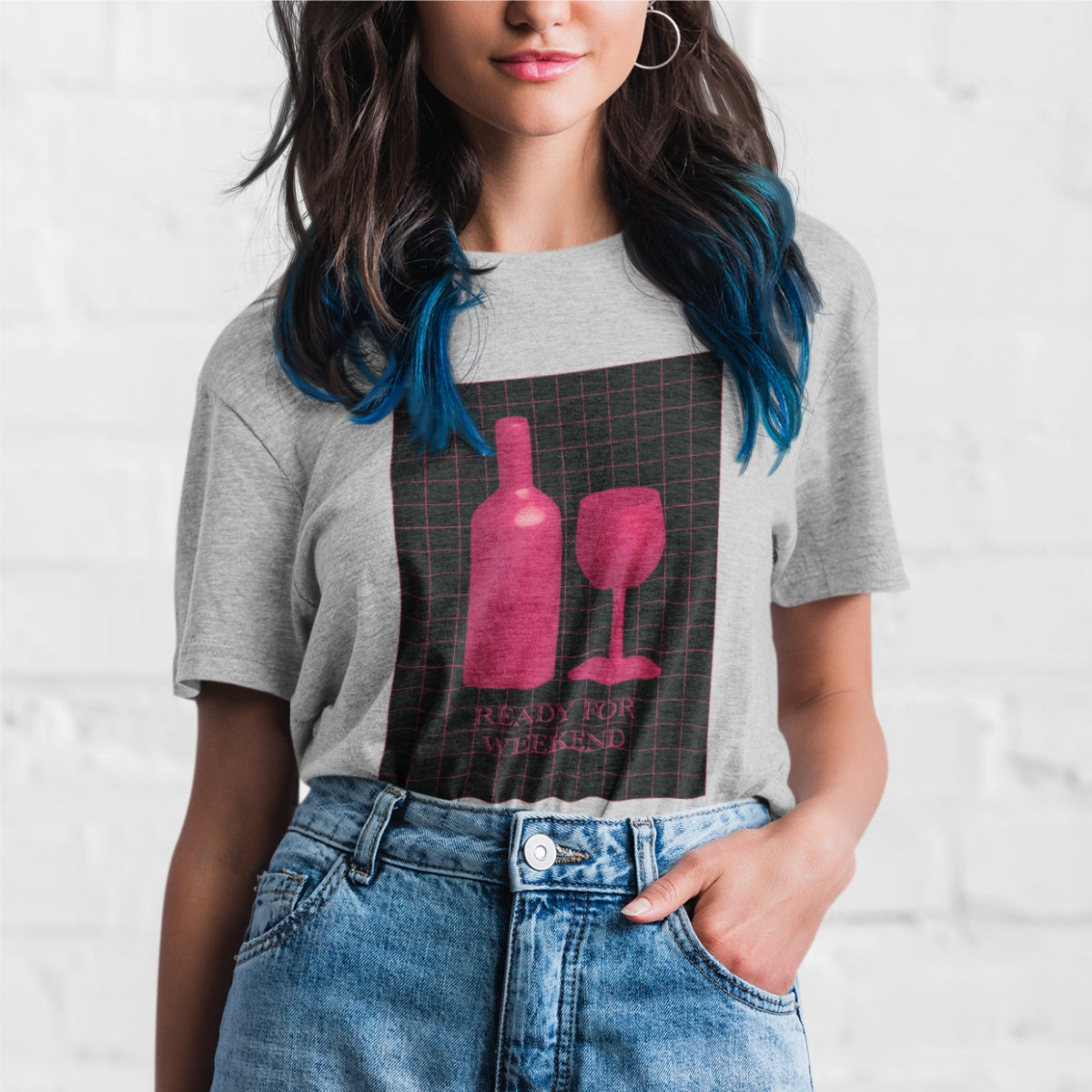 Pilki UNISEX marškinėliai su iliustracija "Ready for weekend juodame fone"