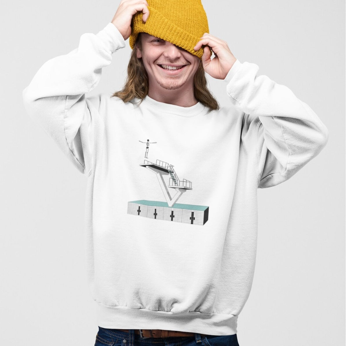 Baltas UNISEX džemperis be gobtuvo "Spalvingas Pripetės baseinas"