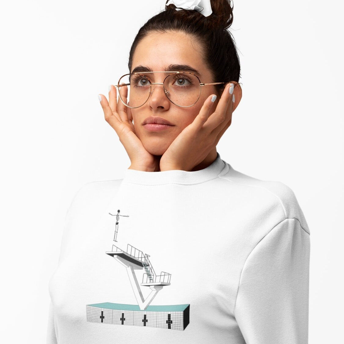 Baltas UNISEX džemperis be gobtuvo "Spalvingas Pripetės baseinas"