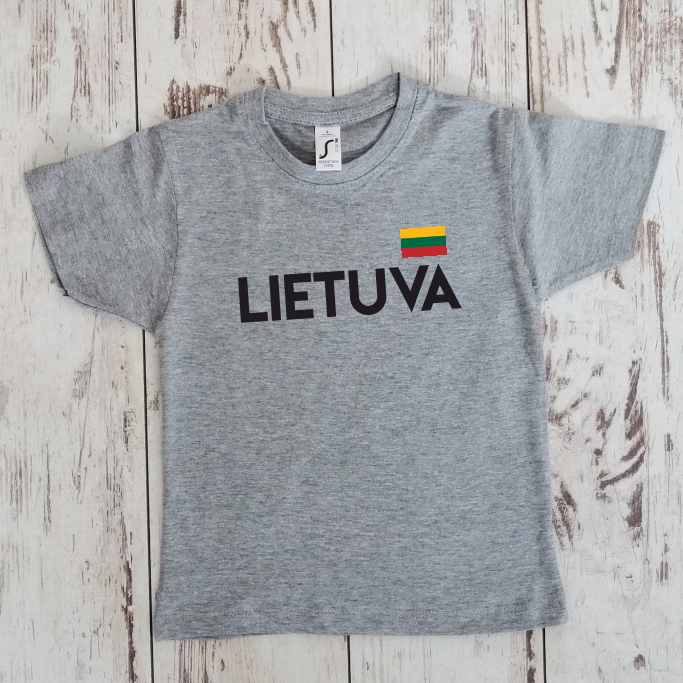 Pilki vaikiški marškinėliai "Lietuva su maža vėliava"