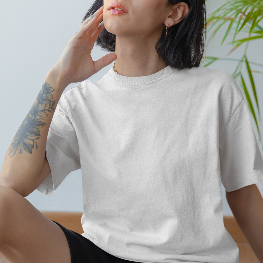 Balti UNISEX medvilniniai marškinėliai be spaudos (nuo XS iki 5XL)