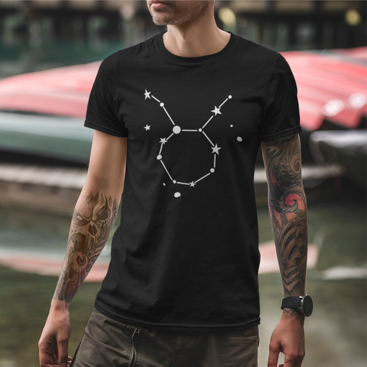 Juodi unisex marškinėliai zodiakas "Jautis“  Pagaminta prekė (M dydis)