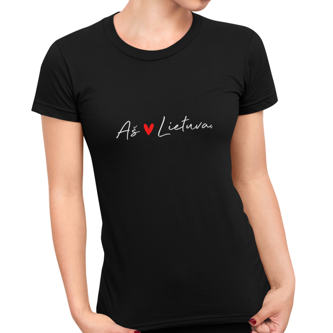 Juodi moteriški marškinėliai "Meilė Lietuvai"