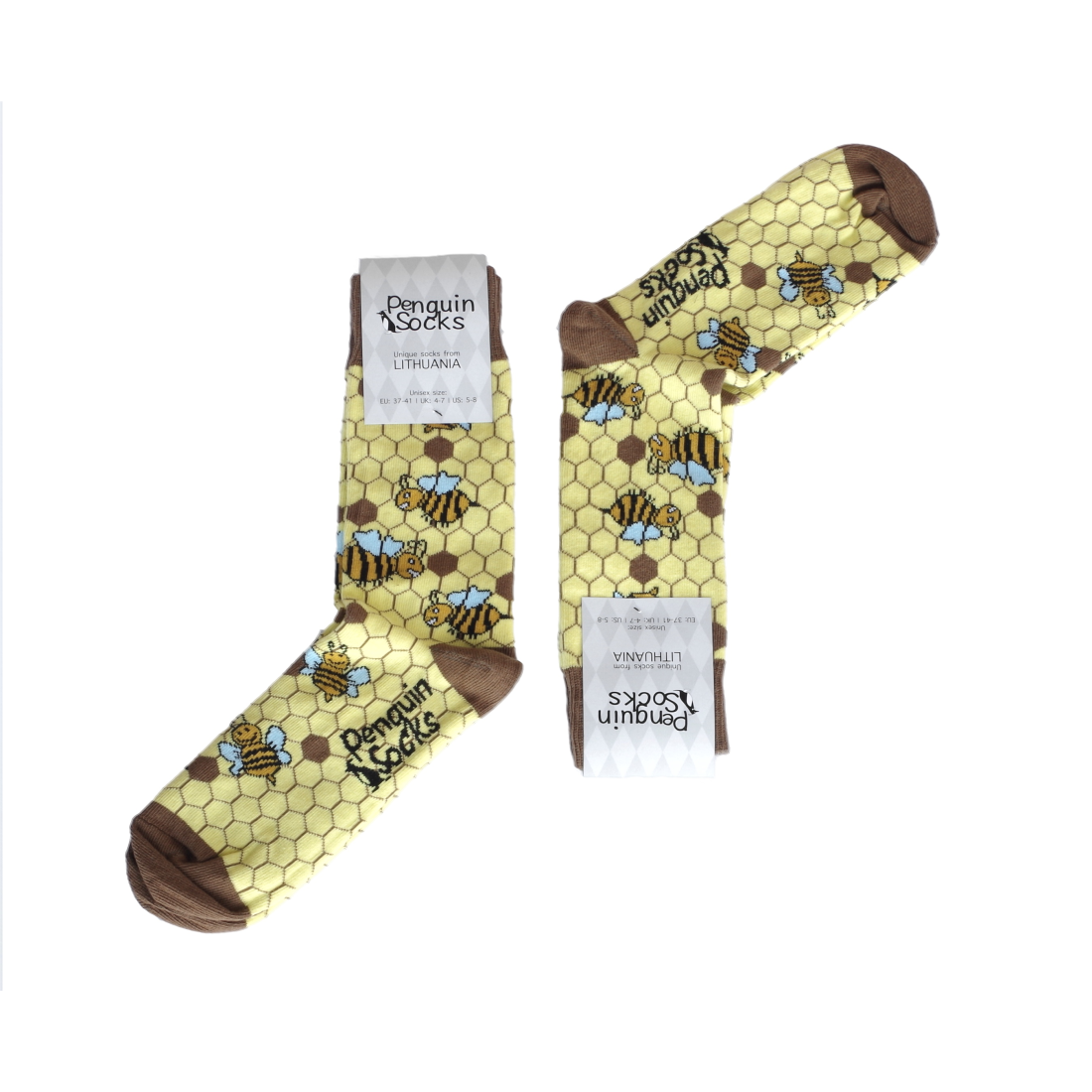 Bičių kojinės- Linksmos geltonos kojinės (Penguin socks)