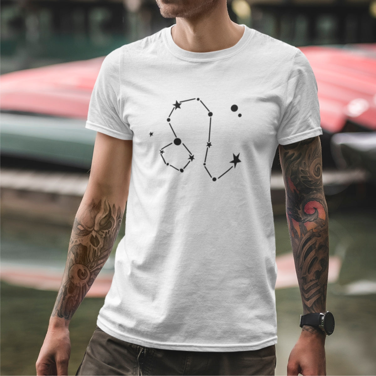 Balti unisex marškinėliai zodiakas "Liūtas“ Pagaminta prekė (M dydis)