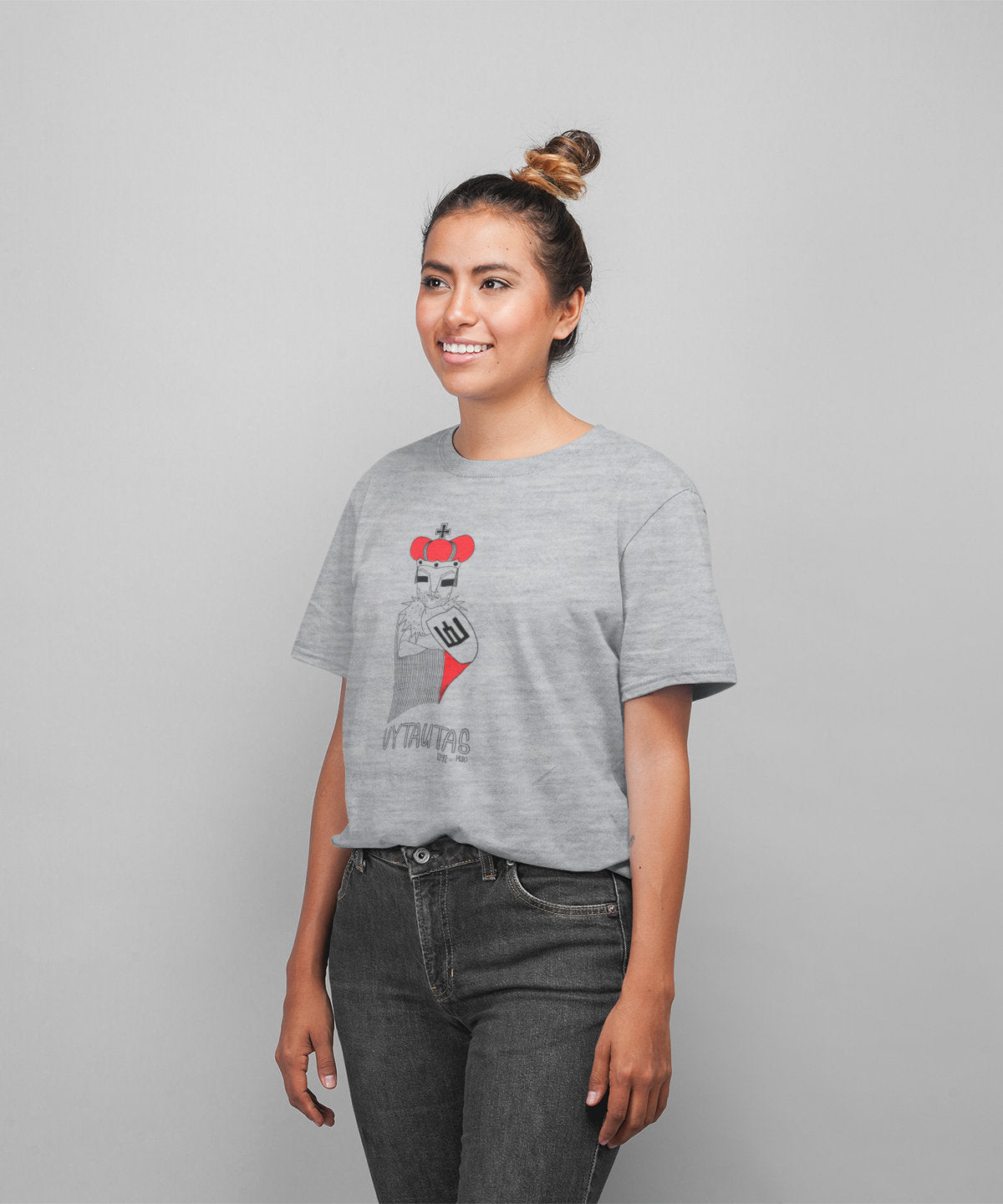 Pilki melanžiniai UNISEX marškinėliai "LDK KUNIGAIKŠTIS VYTAUTAS SU UŽRAŠU"