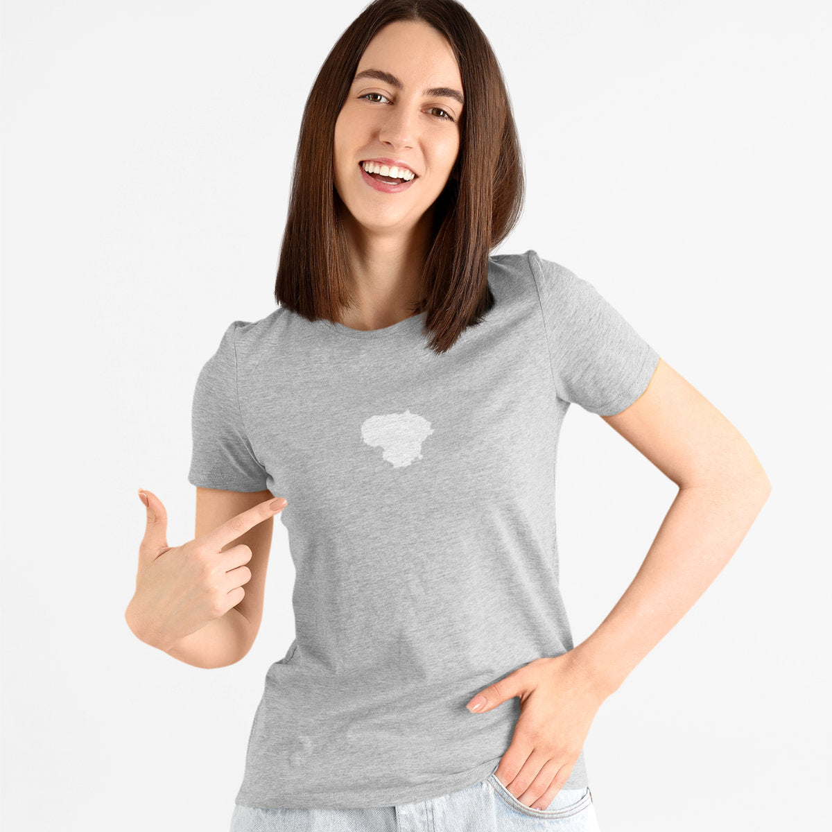 Pilki melanžiniai moteriški marškinėliai su baltu marginimu"Lietuva"