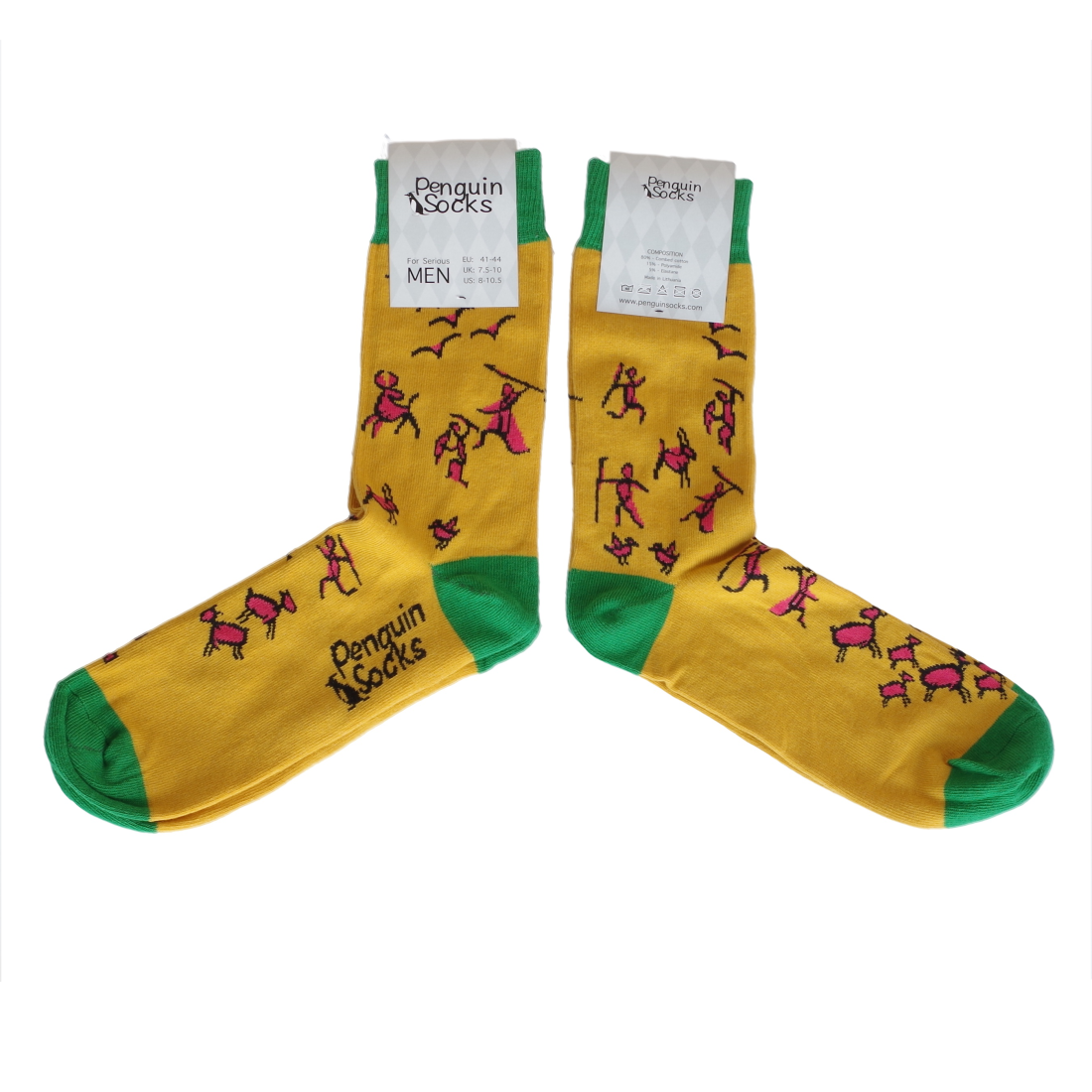 Akmens amžiaus vakarėlis - Linksmos geltonos kojinės vyrams (Penguin socks)