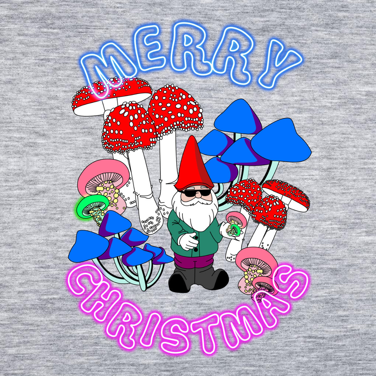 Pilki melanžiniai UNISEX kalėdiniai marškinėliai "Neoninės Kalėdos"