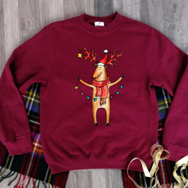 Burgundiškas kalėdinis džemperis "Briedis"