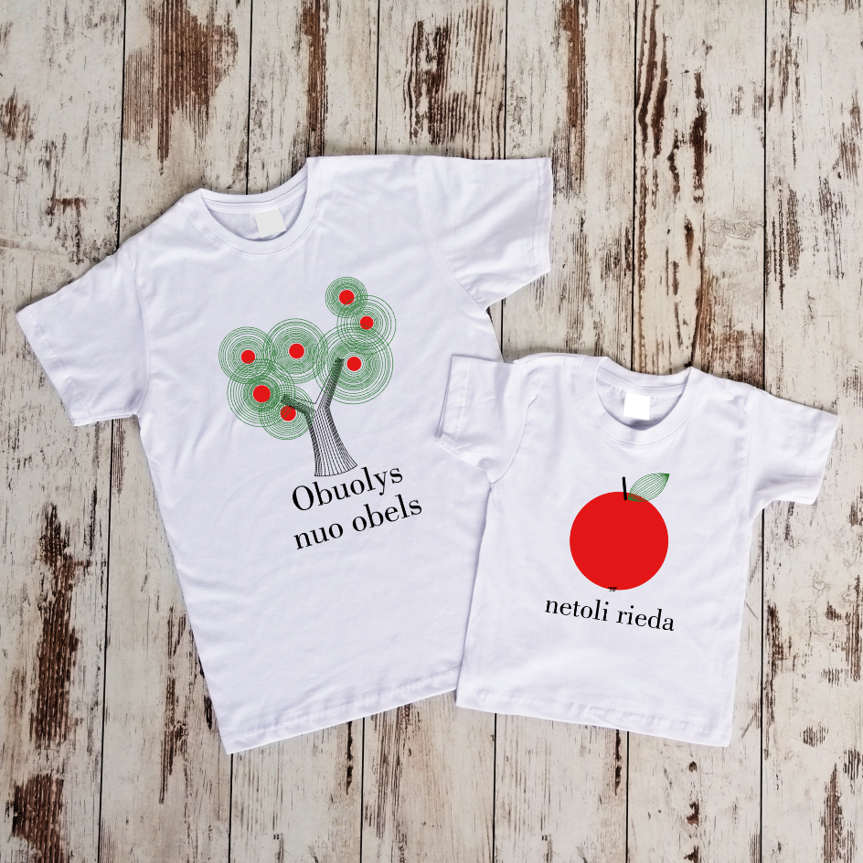 Balti marškinėliai "Obelis ir obuolys“ Pagaminta prekė (2XL dydis)