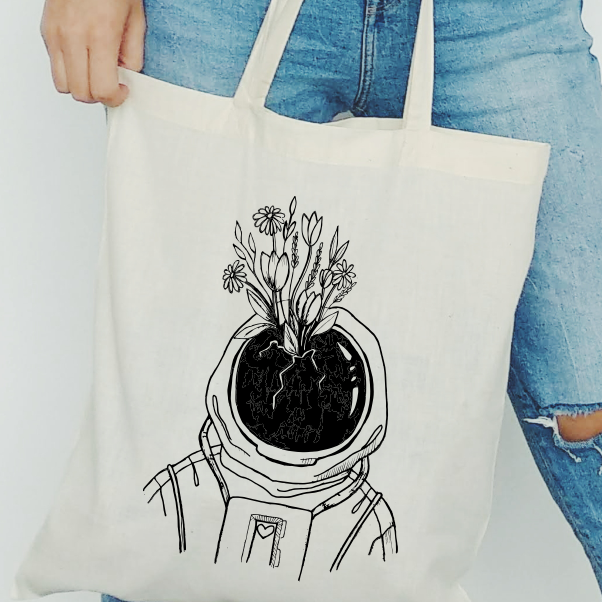 Pirkinių krepšys "Kosmonautas su gėlėmis"