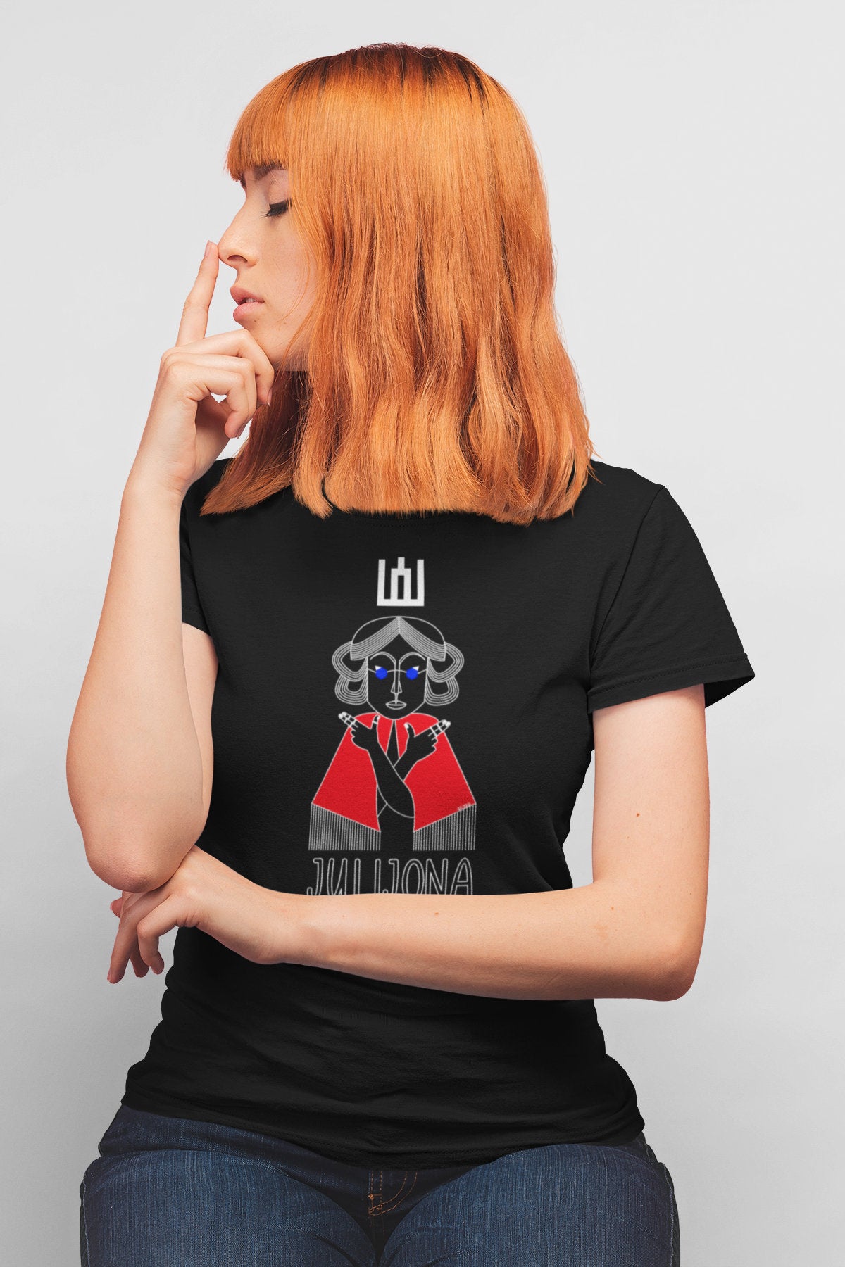 Juodi moteriški marškinėliai "LDK KUNIGAIKŠTIENĖ JULIJONA SU UŽRAŠU"