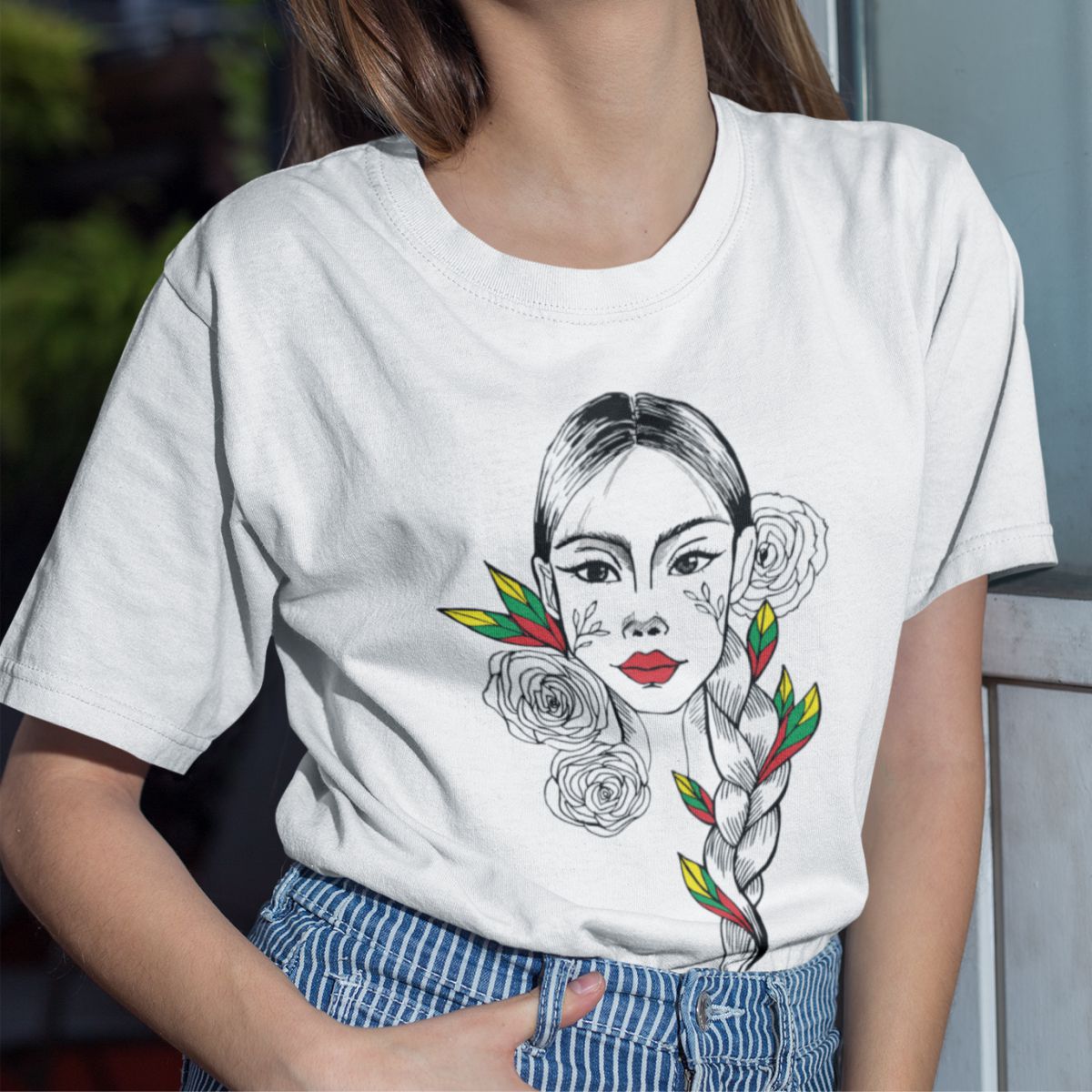 Balti UNISEX marškinėliai "Lietuvaitė su kasa" Pagaminta prekė (M dydis)