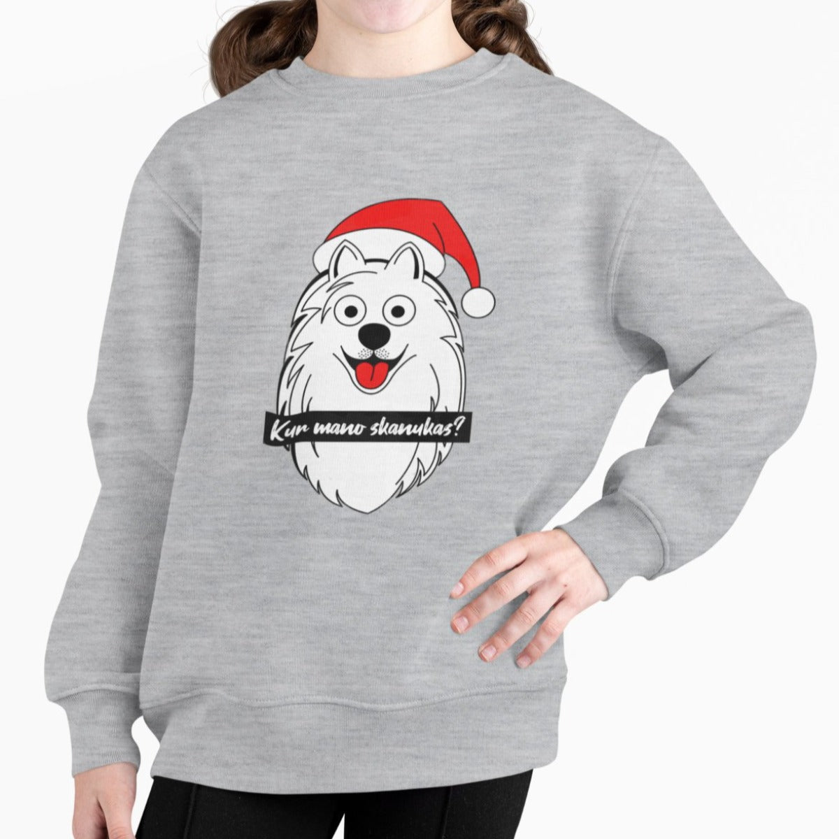 Vaikiškas pilkas melanžinis kalėdinis džemperis "Kur mano skanukas"