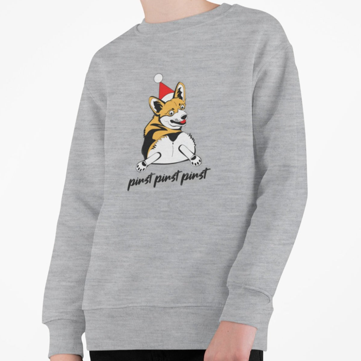 Vaikiškas pilkas melanžinis kalėdinis džemperis "Pirst pirst pirst"