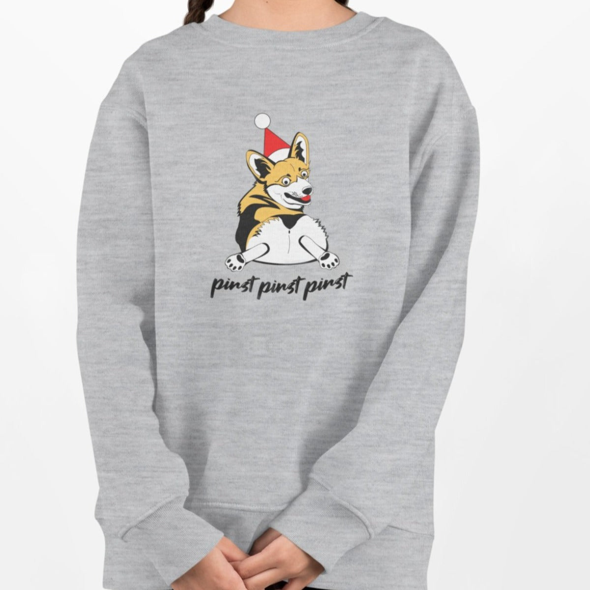 Vaikiškas pilkas melanžinis kalėdinis džemperis "Pirst pirst pirst"