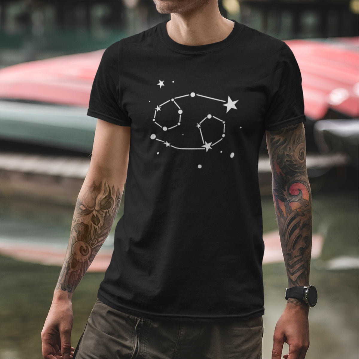 Juodi unisex marškinėliai zodiakas "Vėžys“