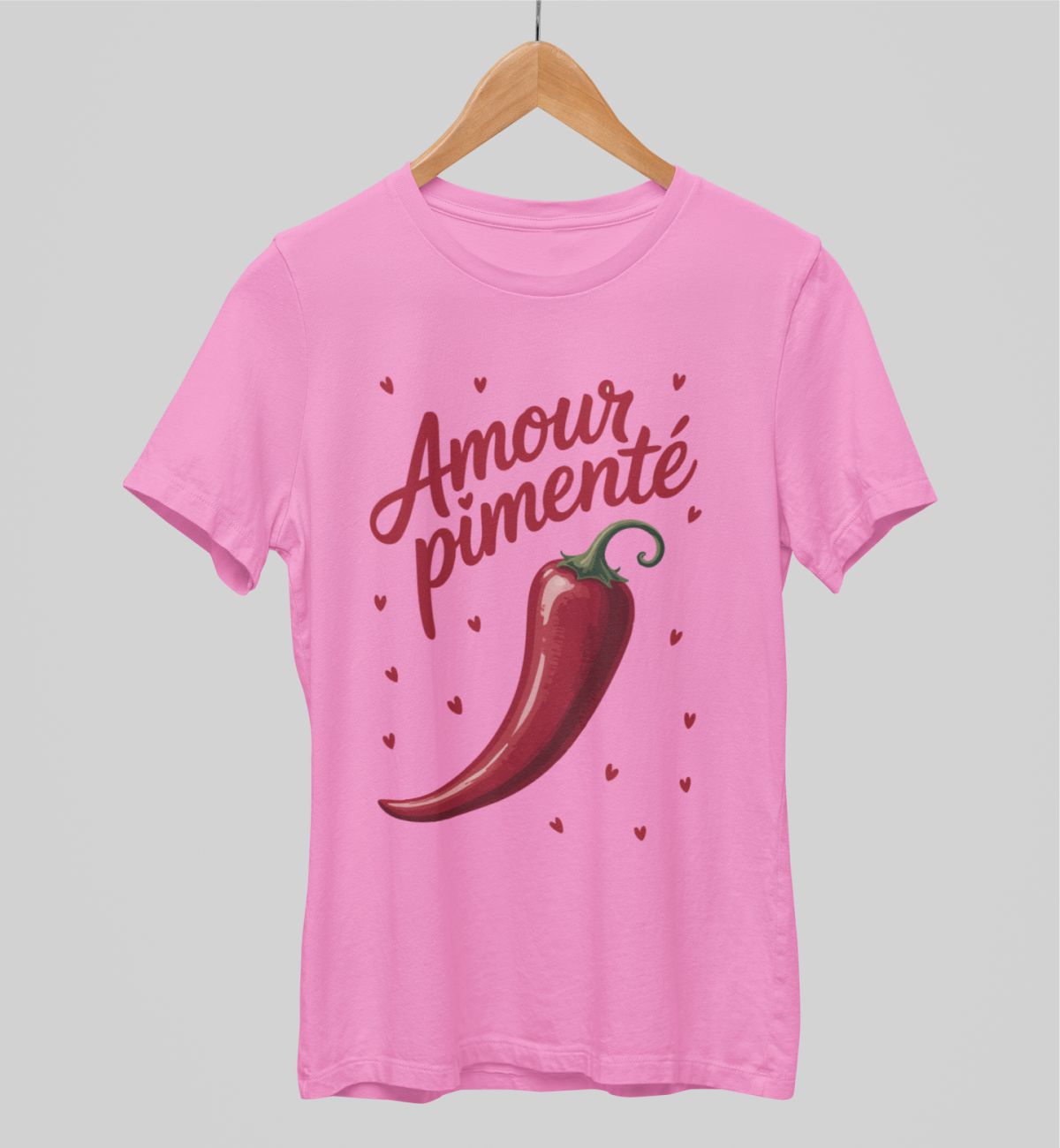 Rožiniai unisex marškinėliai "Spicy love"