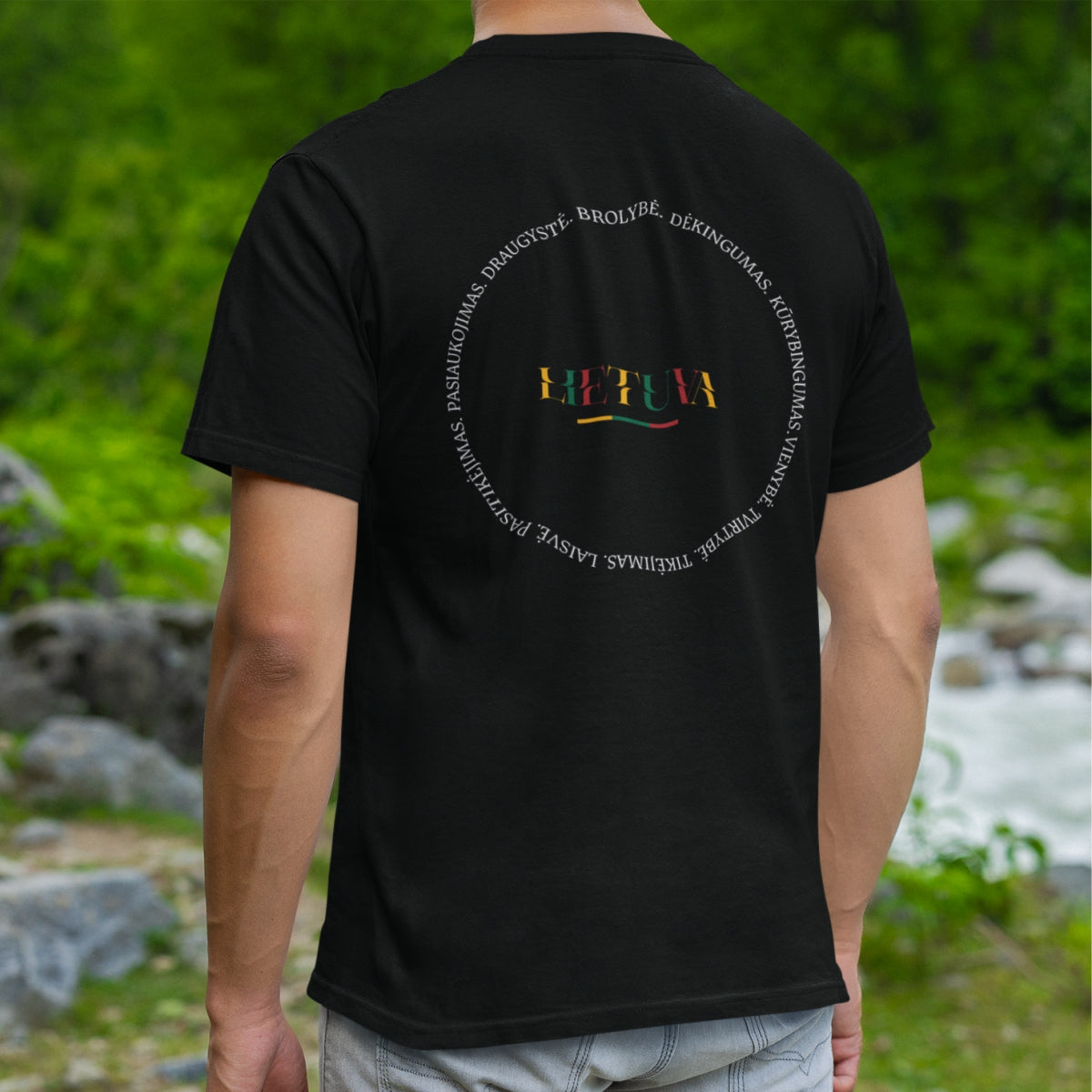 Juodi UNISEX marškinėliai su spauda ant nugaros  "Brolybė“