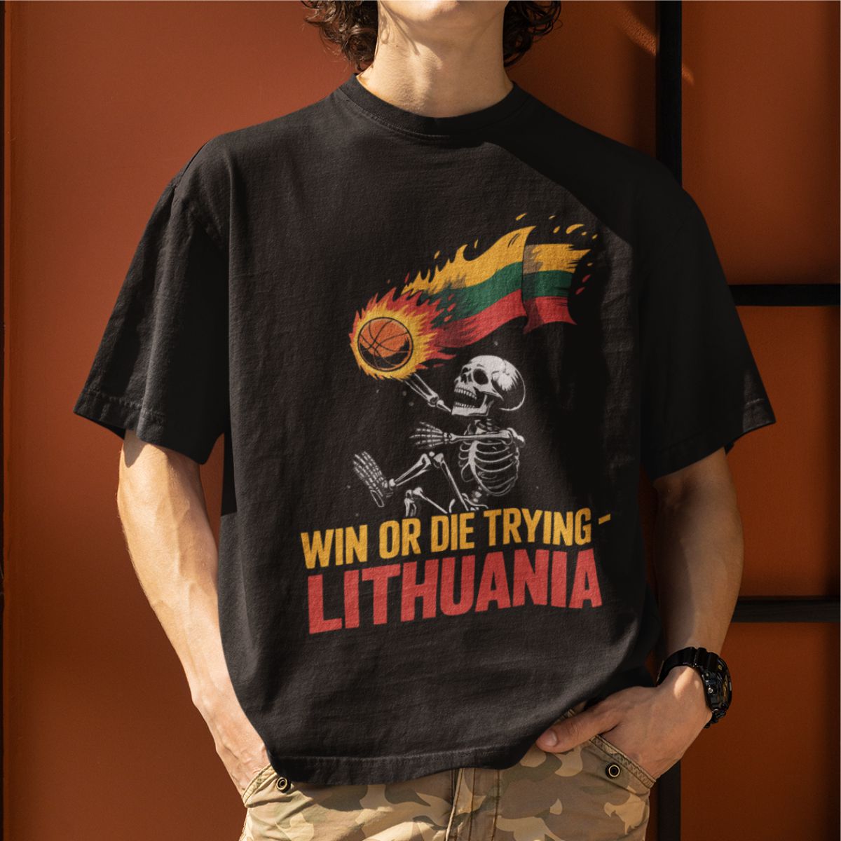 Juodi OVERSIZED marškinėliai "Win or die"
