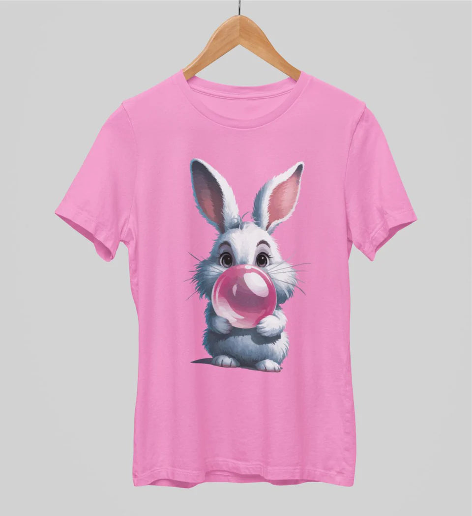 Rožiniai Unisex marškinėliai "Zuikis puikis" (XL dydis). Pagaminta prekė. Greitas išsiuntimas!
