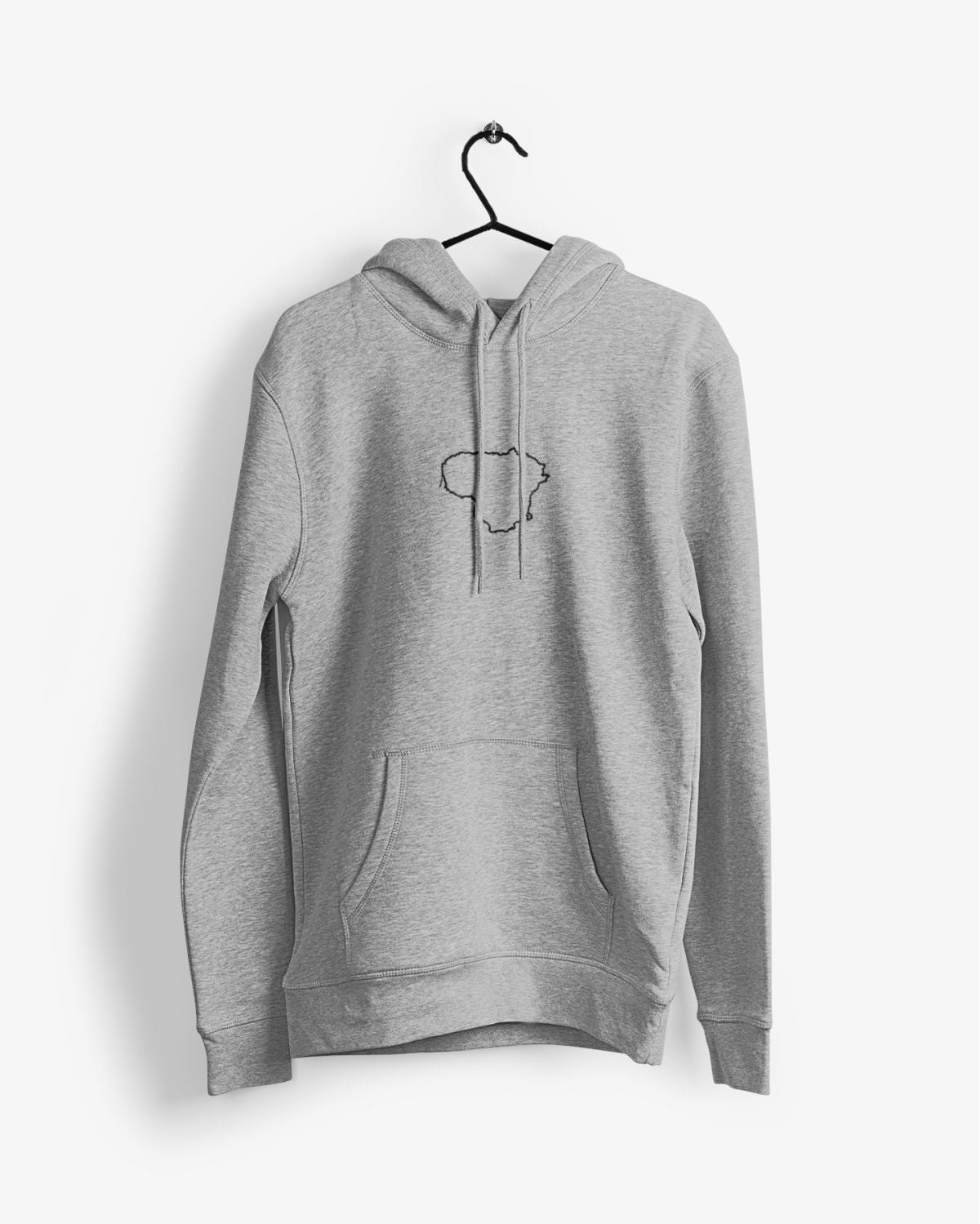 Pilkas UNISEX džemperis su gobtuvu "Lietuvos kontūrai" PASKUTINIAI VIENETAI (King hooded)