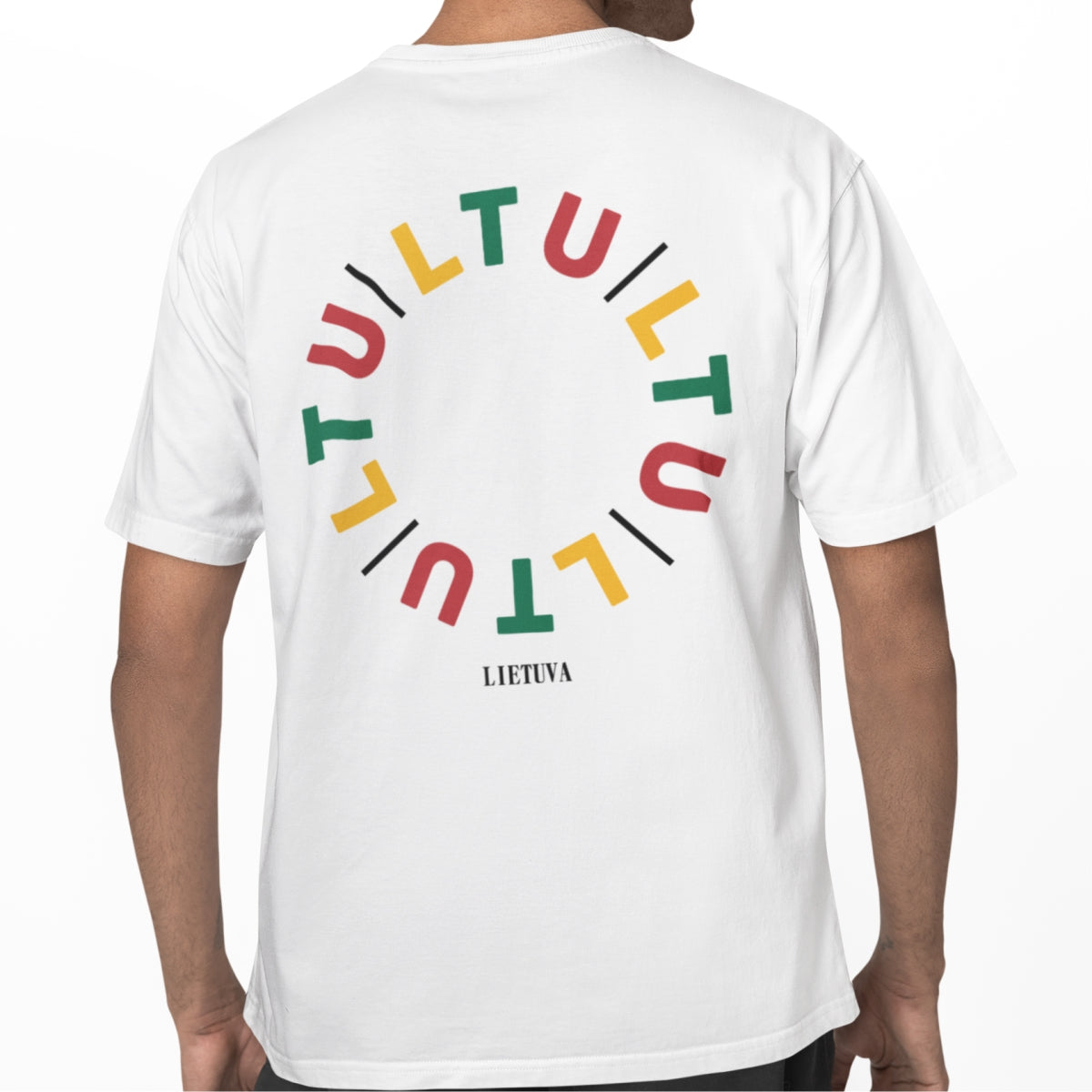 Balti UNISEX marškinėliai su spauda ant nugaros  "Lietuvybė“
