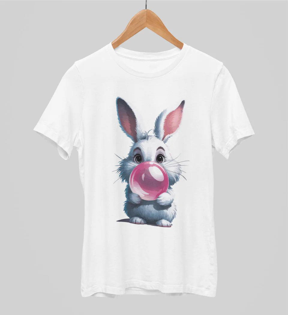 Balti unisex marškinėliai "Zuikis Puikis" (XS dydis). Pagaminta prekė. Greitas išsiuntimas!