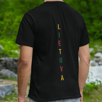 Juodi UNISEX marškinėliai su spauda ant nugaros  "Vertikali Lietuva“