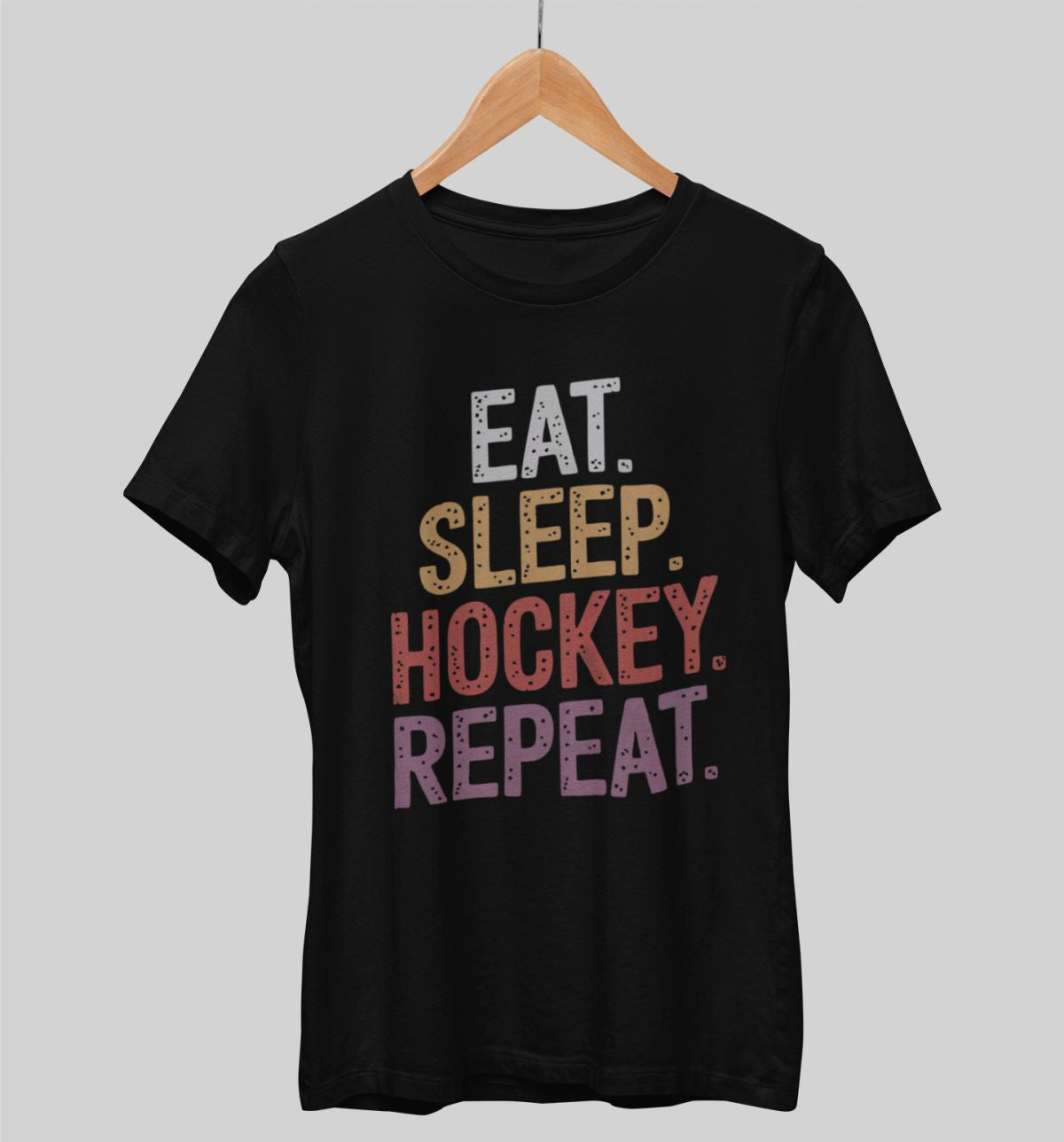 Melni unisex krekli "Eat sleep hockey repeat"