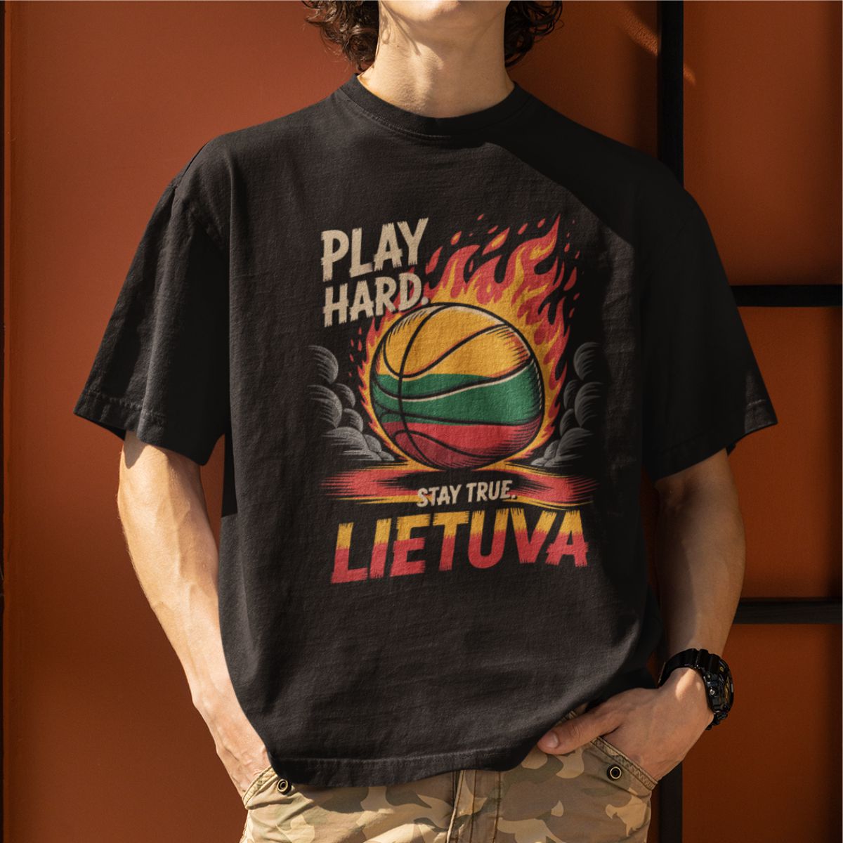 Juodi OVERSIZED marškinėliai "Play hard"