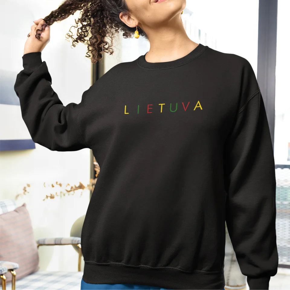 Juodas UNISEX džemperis be gobtuvo "Spalvota Lietuva"  pagaminta prekė (L, XL dydis)