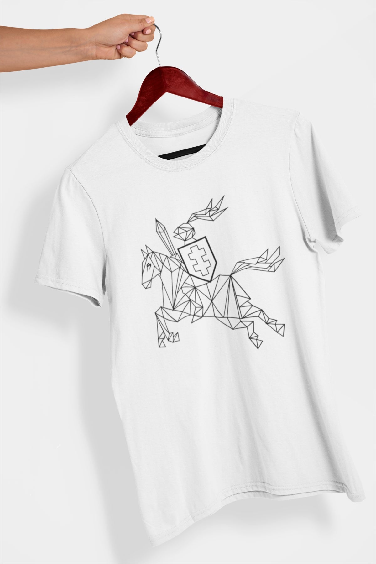 Balti marškinėliai "Geometrinis Vytis" PASKUTINIAI VIENETAI (s, m, l, xl dydžiai)