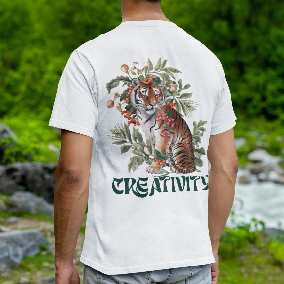 Balti marškinėliai su spauda ant nugaros  "Creativity"