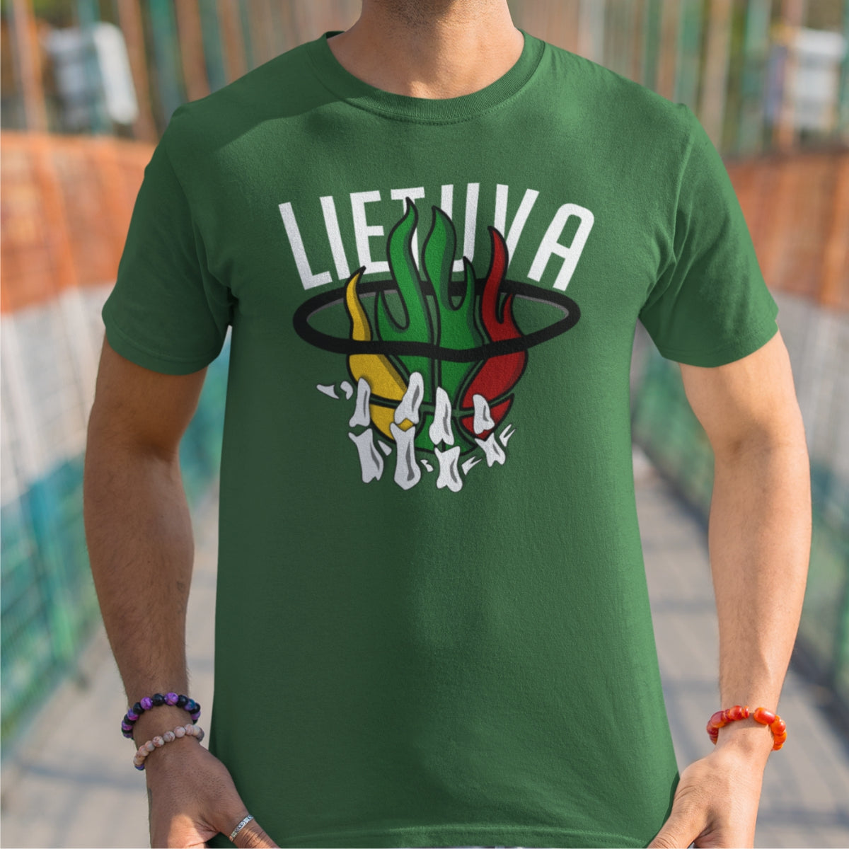 Tamsiai žali UNISEX marškinėliai "Degantis krepšinis“