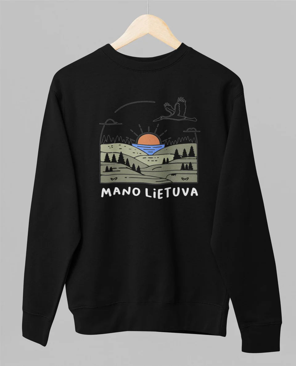 Juodas UNISEX džemperis be kapišono "Mano Lietuva" (XLdydis). Pagaminta prekė. Greitas išsiuntimas!