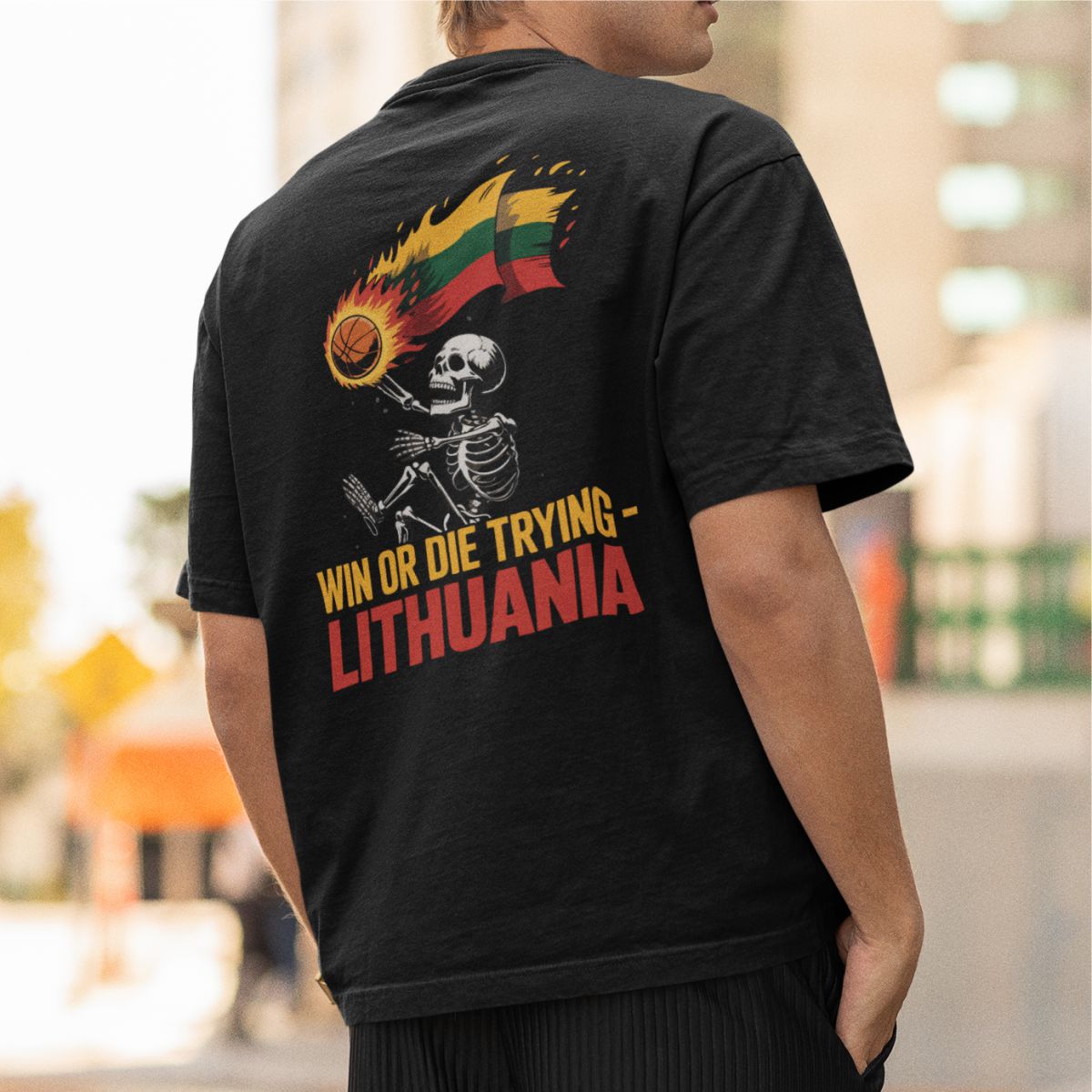 Juodi OVERSIZED marškinėliai su spauda ant nugaros "Win or die"