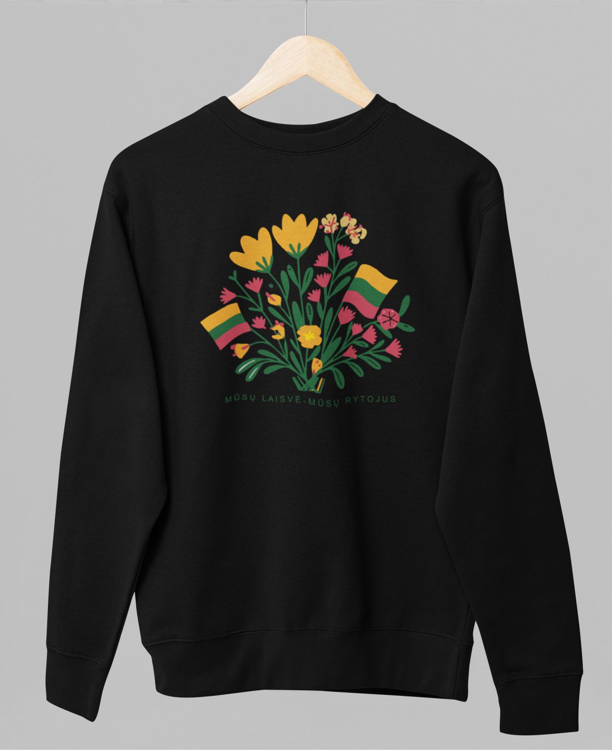 Juodas UNISEX džemperis be gobtuvo "Mūsų laisvė" (2XL dydis) ŠIURPNAKČIO PASIŪLYMAS