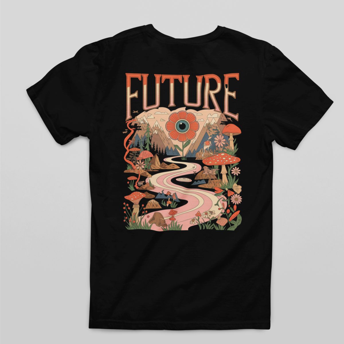 Juodi marškinėliai su spauda ant nugaros  "Future“