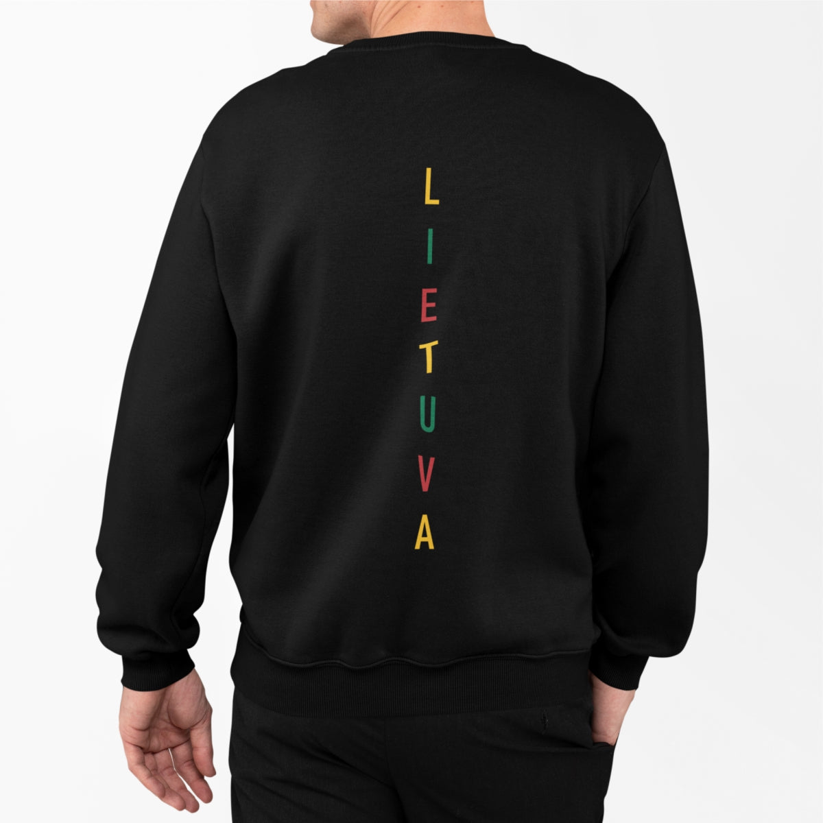 Juodas UNISEX džemperis su spauda ant nugaros "Vertikali Lietuva"